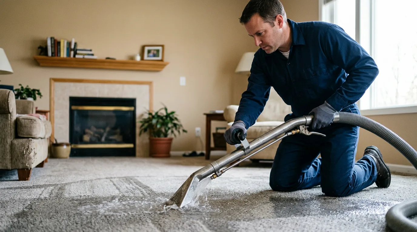 Water damage restoration technician working near Roseville, OH